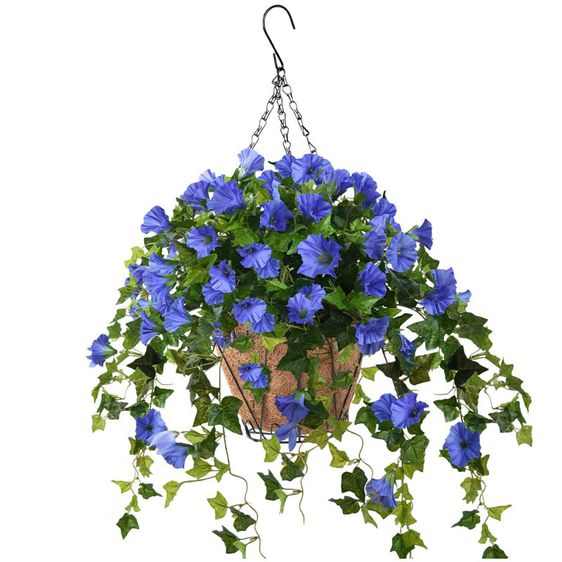 Primrue Silk Petunia Hanging Basket Arrangement In Basket Wayfair